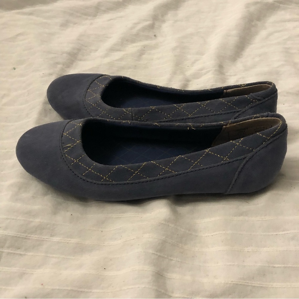 LANDS' END Women’s Dory Ballet Flats Purple Suede w/Gold Stitched Details 8.5M